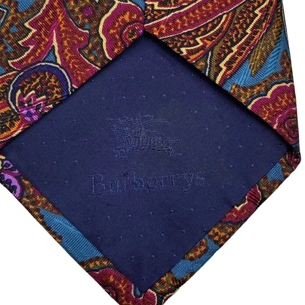 Vintage Burberry Paisley Blue Brown 100 Silk Han Sewn In USA Neck Tie